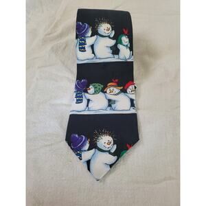 Snowman Holiday Novelty Men’s Tie Black Winter Christmas Festive 60"x4" Hallmark